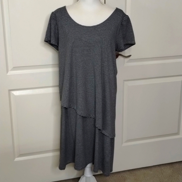 Soft Surroundings women's large Leah layered dress black/gray stripes - Picture 1 of 8